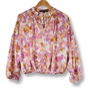 Marc New York High Neck Billow Sleeve Abstract Print Blouse Pink Size XS